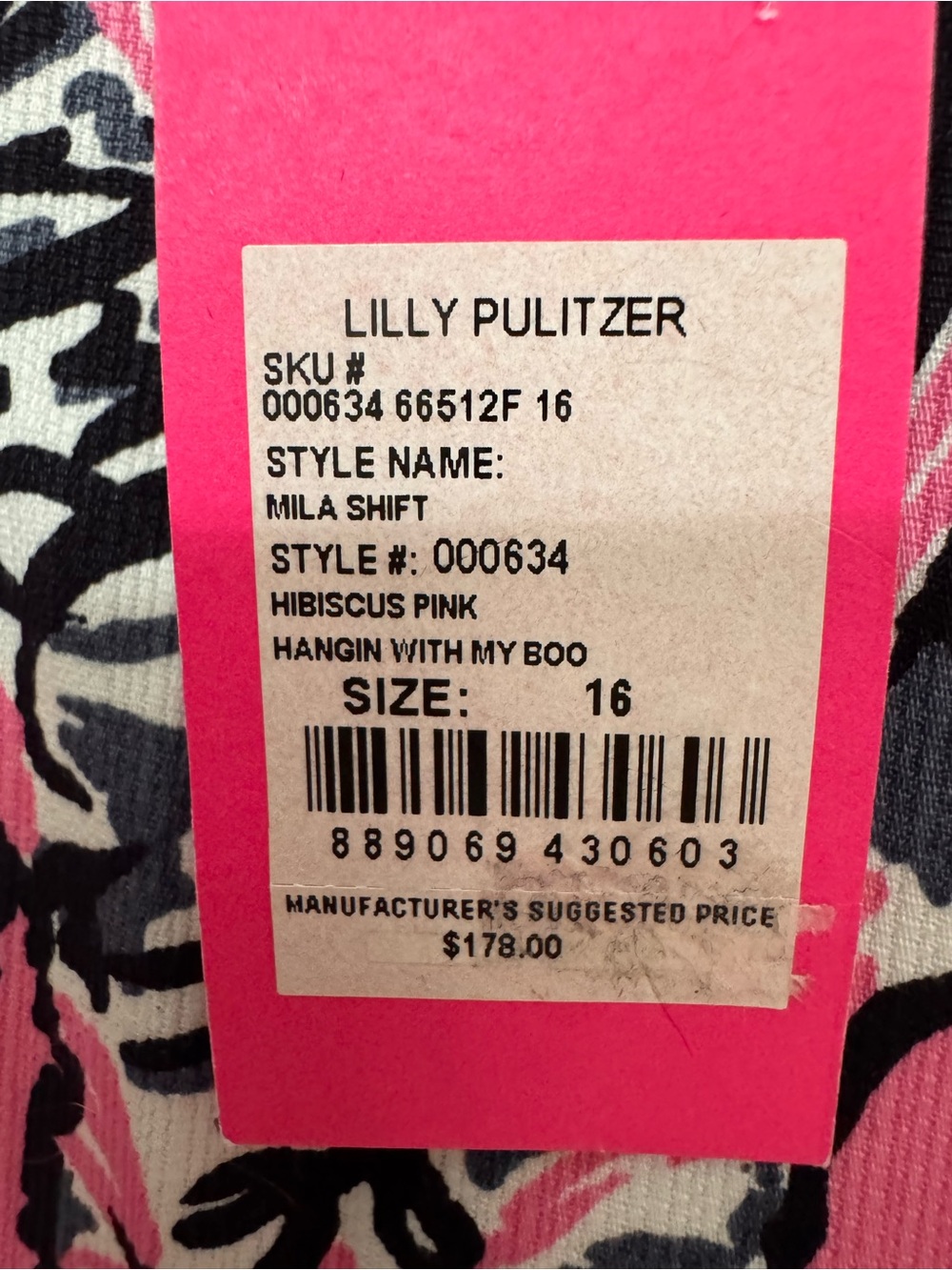 Lilly Pulitzer Hibiscus Pink and Black Floral Shift Dress - Picture 3 of 3